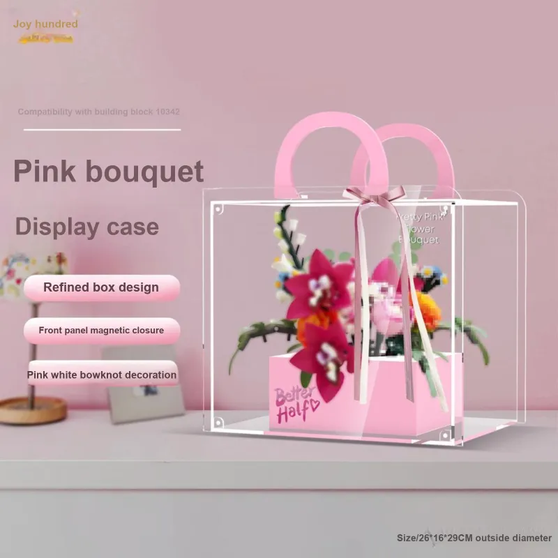 LIGHT YOUR BRICKS Compatibility Building Block 10342 Pink Bouquet Box Building Blocks Display Case Model Accessories-1
