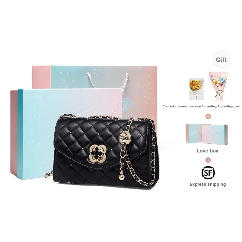 Narandu Cow Leather Patchwork Synthetic Leather Chain Bag Shoulder Bag Crossbody Bag Small Size Women's Black/Ecru-11