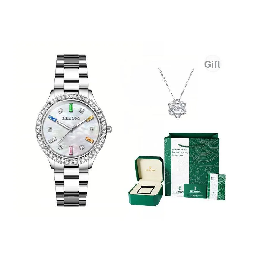 RENOVO Кварцевый механизм нержавеющая сталь ремешок женские часы жемчужная раковина цвет циферблат часов