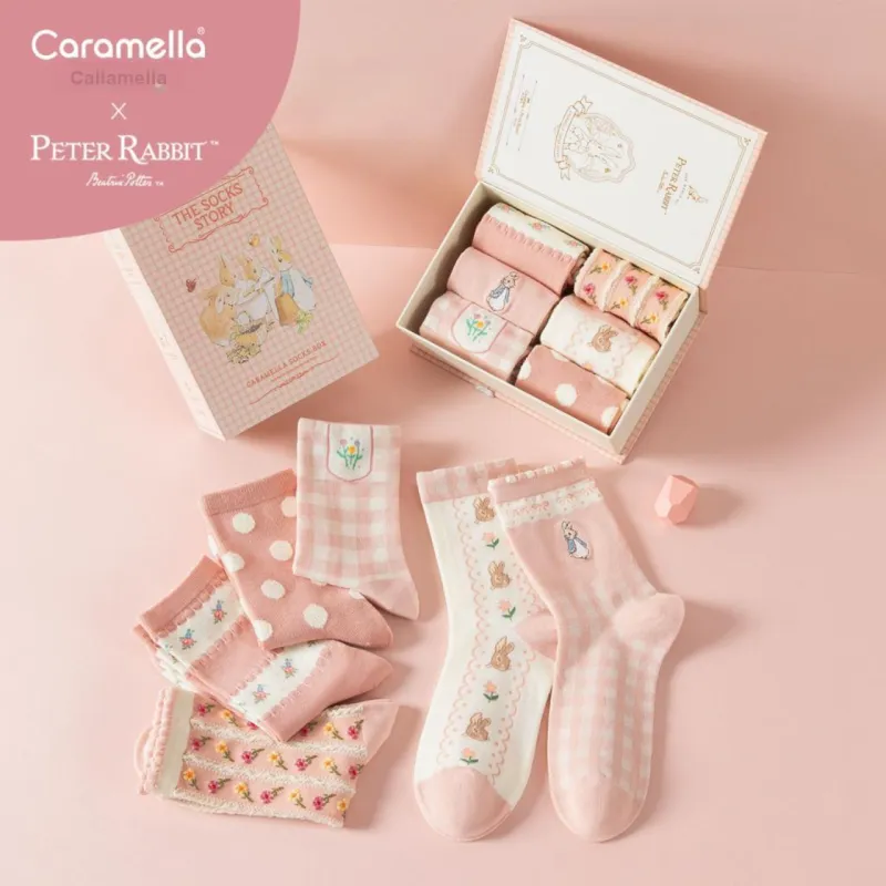 Caramella x BIDETULIANMINGKUAN Mid Calf Socks Women's Box 6 Pack-4