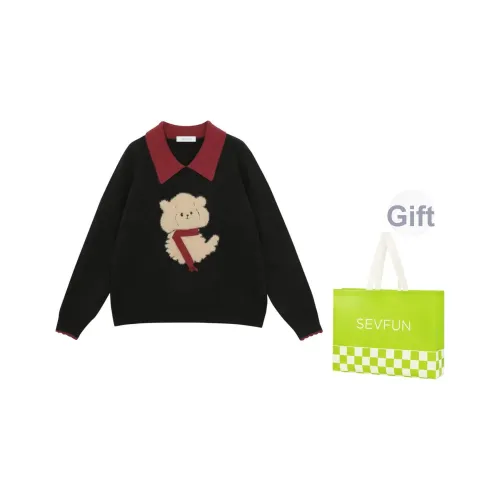 7 SEVFUN Черный Красный Женский Свитер