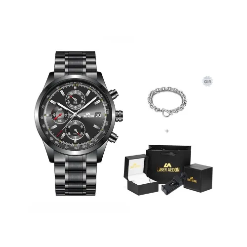 LIBER AEDON Кварцевый механизм Мужские часы 45 мм Черный