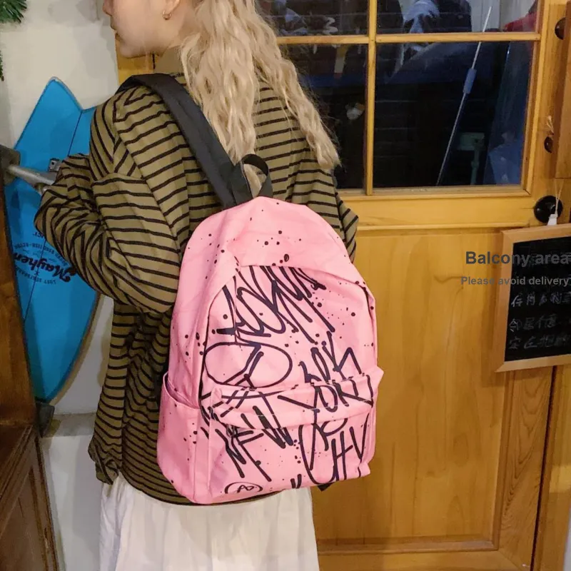 URBAN FOREST Nylon Backpack Unisex Blue/Gray/Pink-20