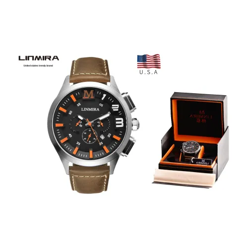 Linmira Men's Watches Кварцевый механизм Кожаный ремешок Черный циферблат LM681L5A7