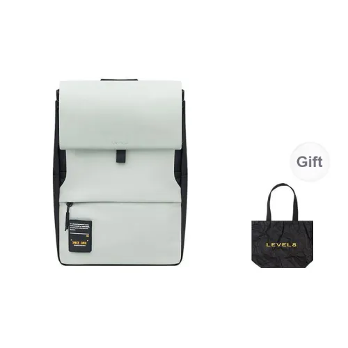 LEVEL8 PU Leather Laptop Backpack Medium Size Unisex Black Light Gray Gray Blue Green White Light Green