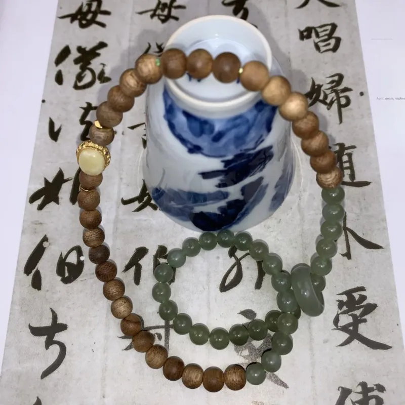 Xian Mu Fang Hetian Jade Multi Wrap Beaded Bracelet Unisex Green Jade-1
