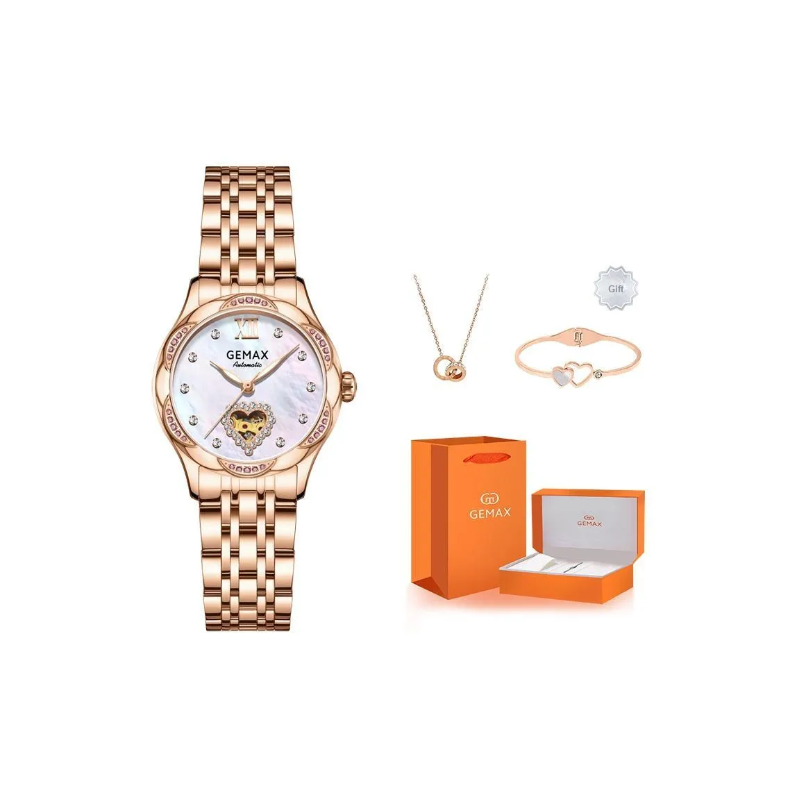 GEMAX Автоматический Механический Movement Женские Часы 34 мм Жемчужная Раковина Цвет