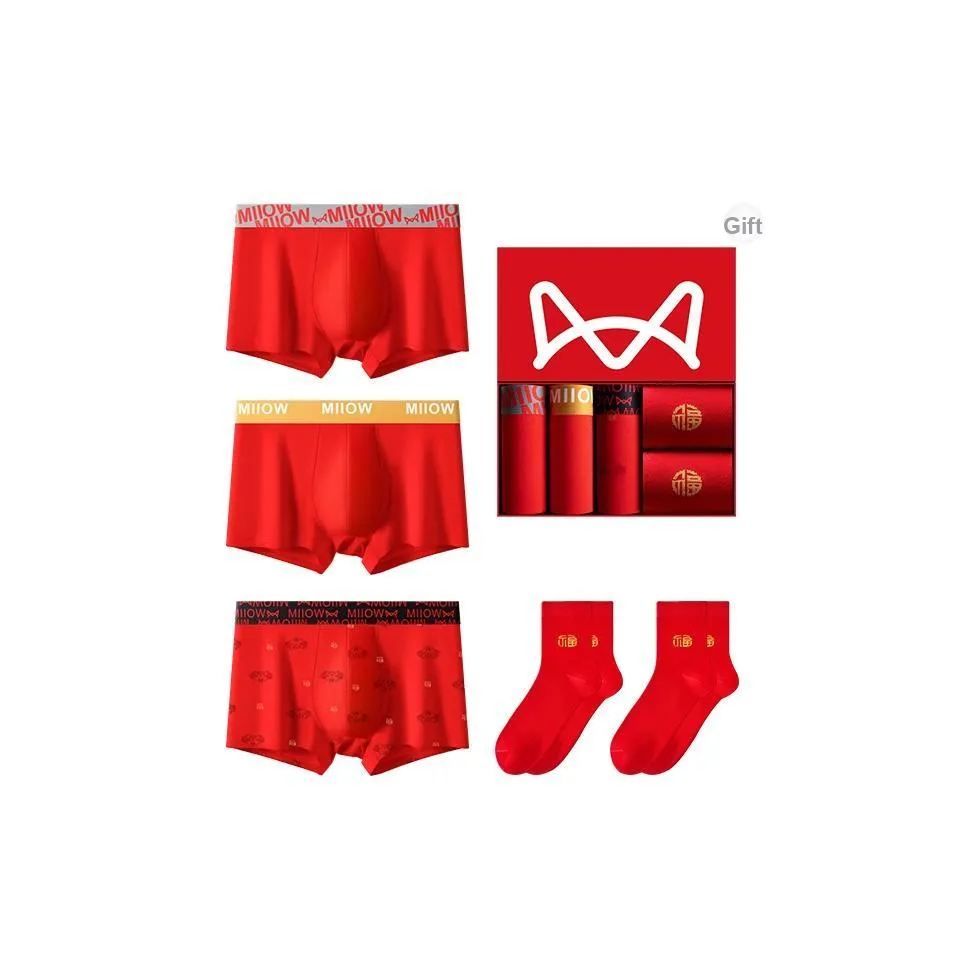 MIIOW Нижнее белье Подарочная коробка Мужской 3 упаковки + 2 упаковки носков
