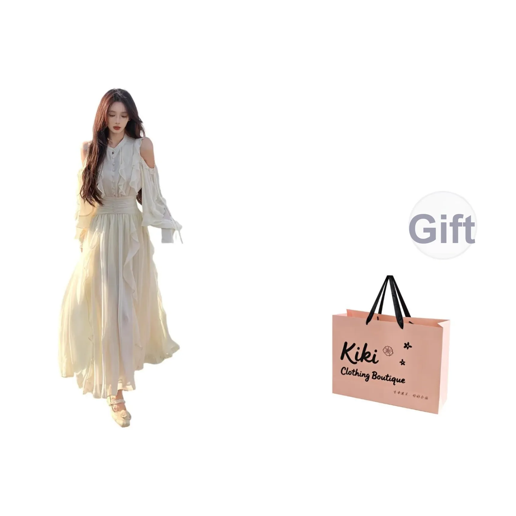 Kiki Clothing Boutique Длинное платье с длинными рукавами женское