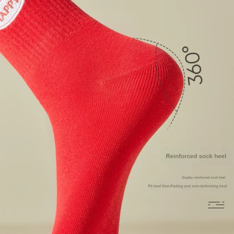 MIIOW Mid Calf Socks Women's 5 Pack Red And White Text Pattern-6