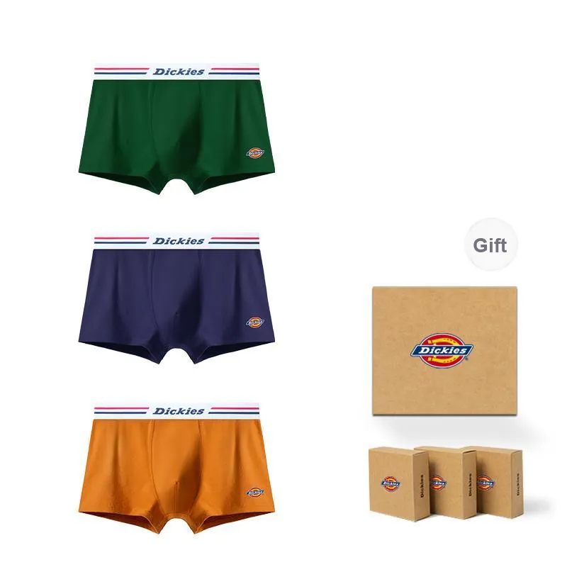 Dickies Underpants Men's Seamless Print LOGO Breathable Skin Friendly Sports Square Panty Gift Box Combo Set-20