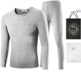 Long-Sleeved Top+Pants Clothing Set (Light Heather Gray) Thickened and Fleece-Lined/Thermal Fleece/Classic Crew Neck