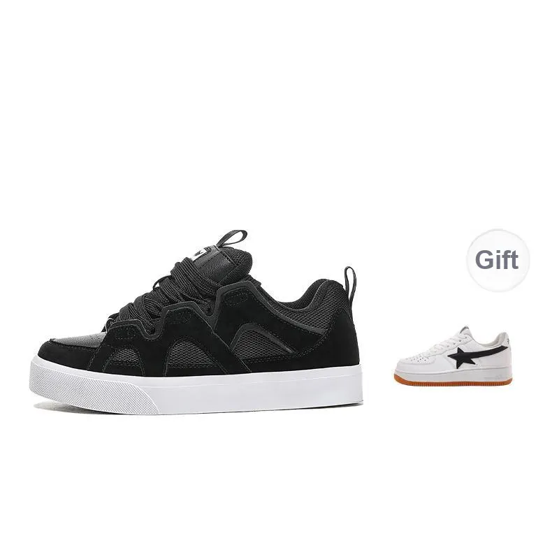 FERW Black Pearl Anti Slip And Wear Resistant Breathable Low Top Skateboard Shoes Unisex-6