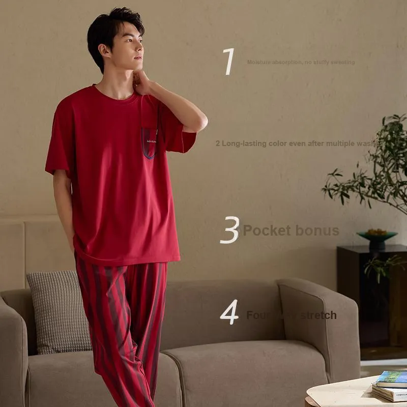 Xuan Liang Pajama Set Men's Maroon-3