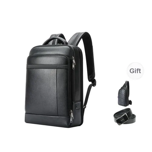 BOPAI Top Grain Cow Leather Backpacks Backpack Laptop Bags Regular Men's Black