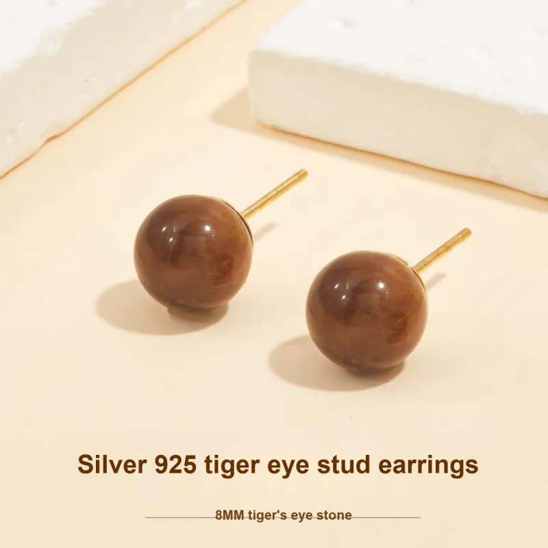 HELA DE HAI Natural Tiger's Eye Stone Stud Earrings Women's-15