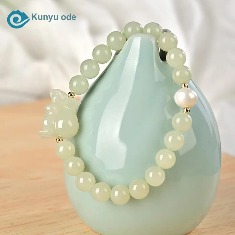 KUNYUYAO Chinese Zodiac Zodiac Year Bead Chain Beaded Bracelet White Jade Unisex-3