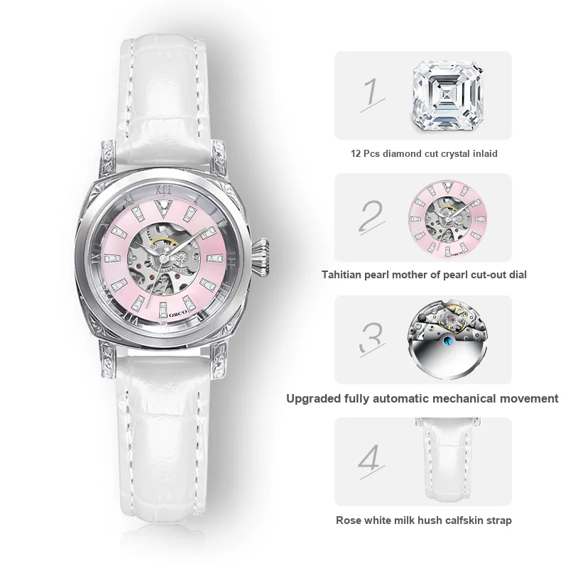 ORCO Automatic Mechanical Movement Watch Women's Watch Pink Watch Dial-1