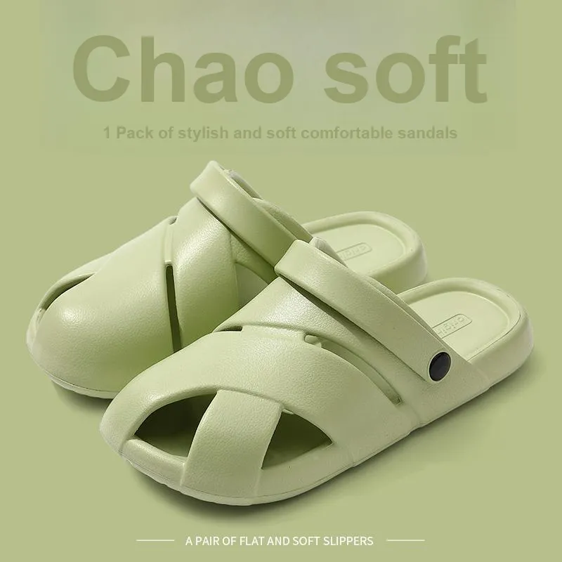 Foot Recreation Unisex Closed Toe Summer Soft Sole Heelless Home Slippers-7