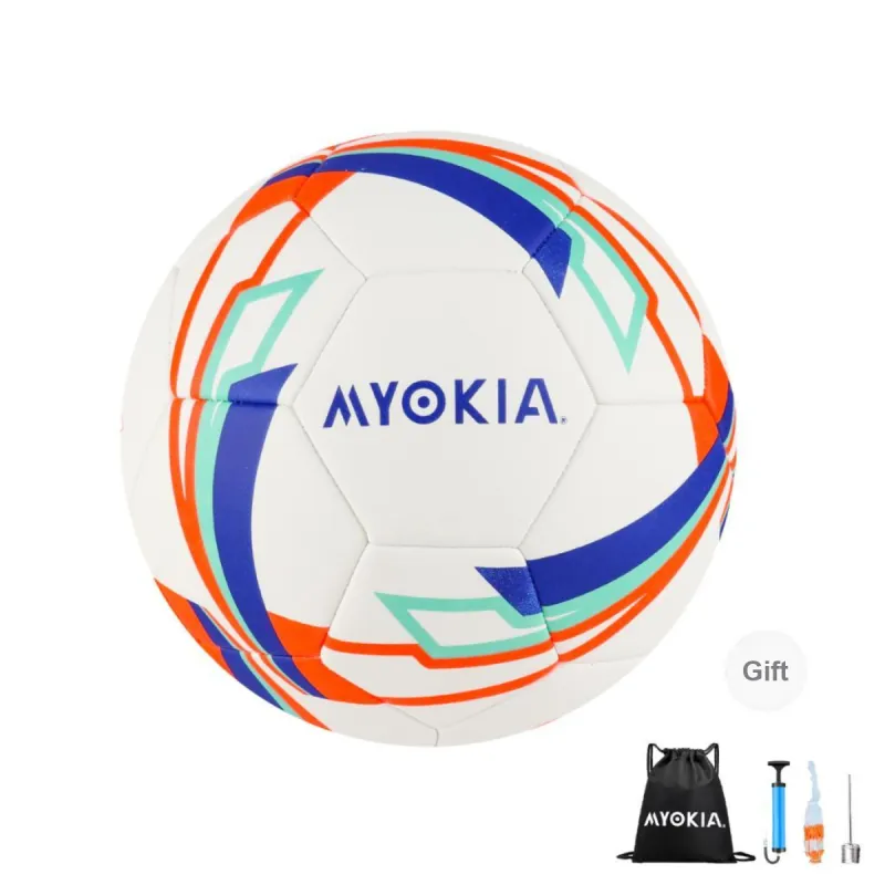 MYOKIA Size 5 Soccer PU Hand Stitched Soccer Ball Unisex White-0