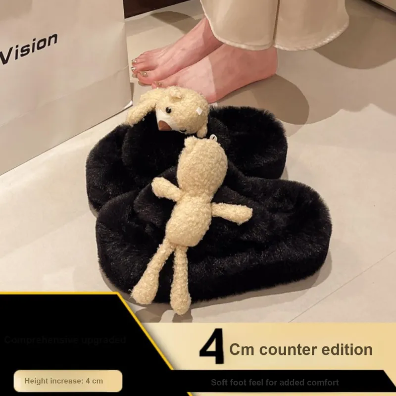 Meter Cute Cartoon Platform Fuzzy Slippers For Women's Fall And Winter Home Comfortable Platform Cotton Slipper-3