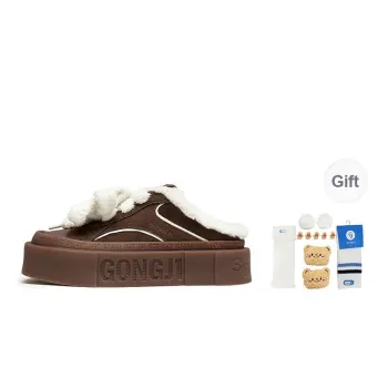 GONGJI Square Inches Fuzzy Abrasion Resistant Slip Resistant Wrap toe Slippers Women's Brown