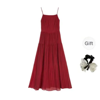 PAVEA Slip Dresses Women's Burgundy+Hair Tie Comes With
