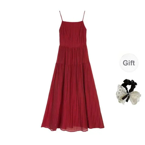 PAVEA Slip Dresses Women's Burgundy+Hair Tie Comes With