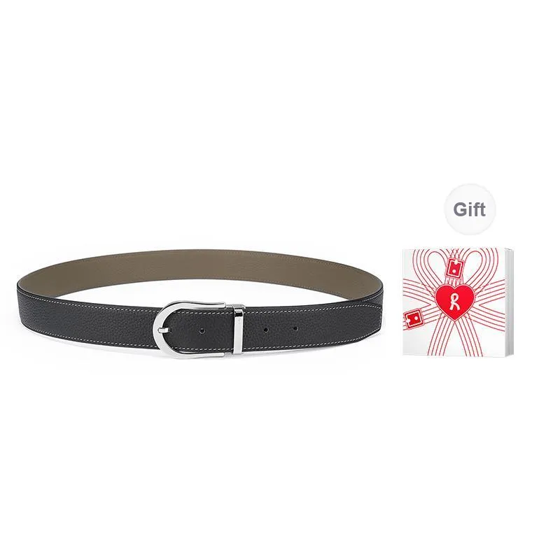 ROBERTA DI CAMERINO Top Grain Cow Leather Belts Men's Black Width 3.4CM-8