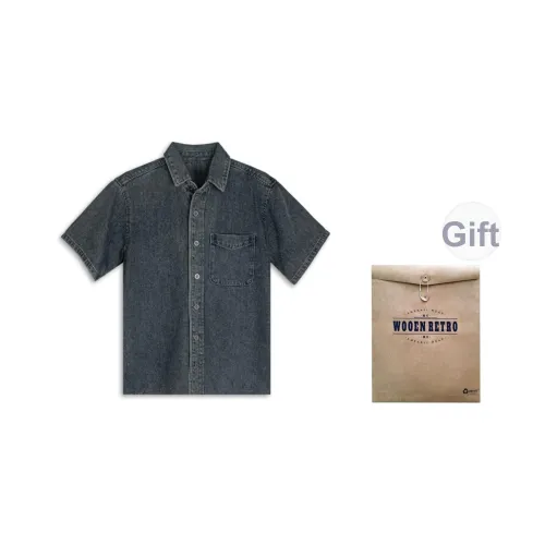 WUREN Синий Серый Мужская Рубашка