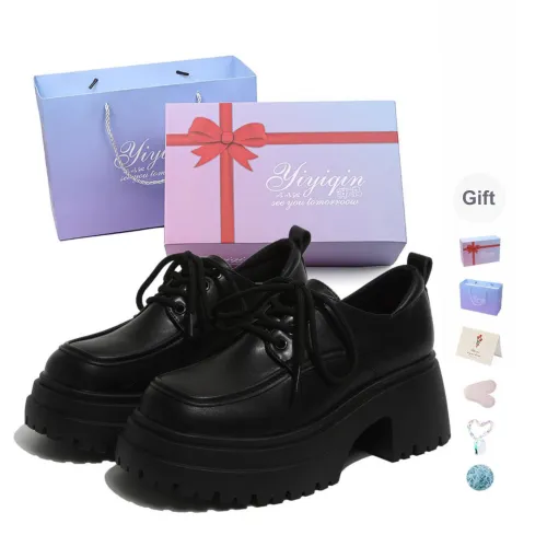 Take The Qin Casual Single Shoes 6.5cm Women's Black Gift Box Set