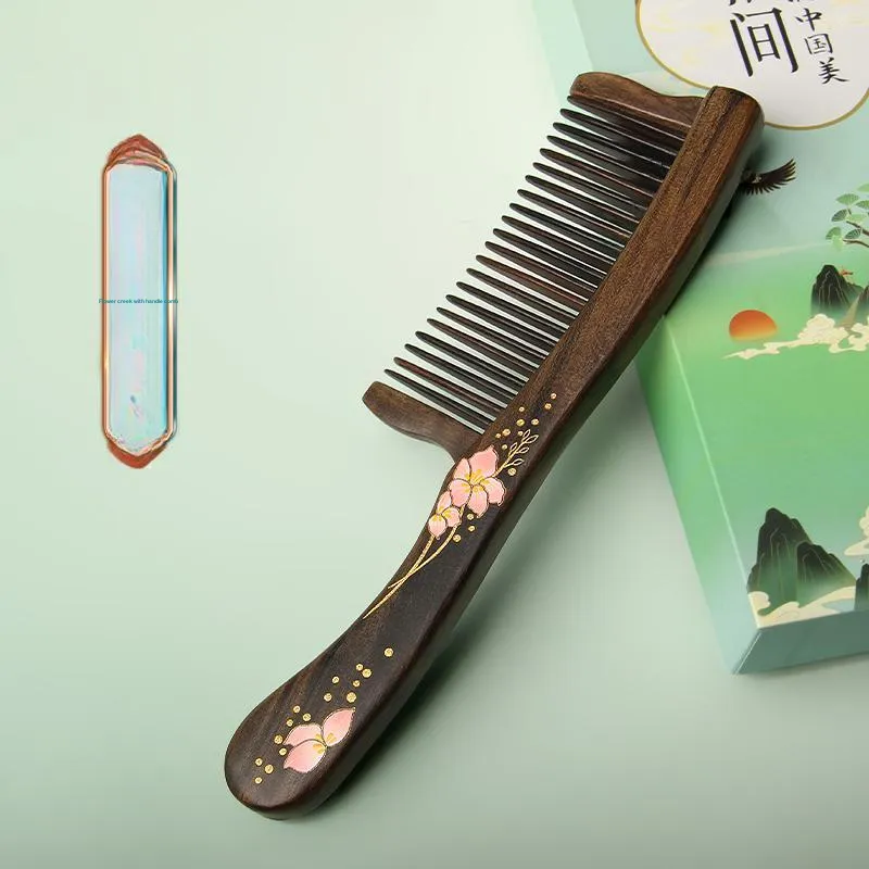 Gentle Welcome Natural Jingguibao High End Comb Box Birthday Inlaid Tooth Painted Sandalwood Comb For Women's Comb Hair-1