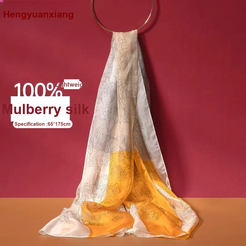 H YXIANG Silk Scarves Women's-19
