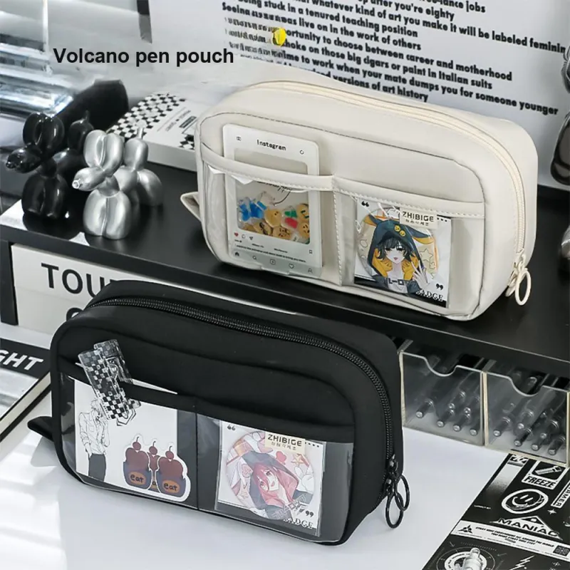 YUANPU Volcano Transparent Multi Layer Stain Resistant Student Pencil Case Canvas Pencil Case/pencil Box-3