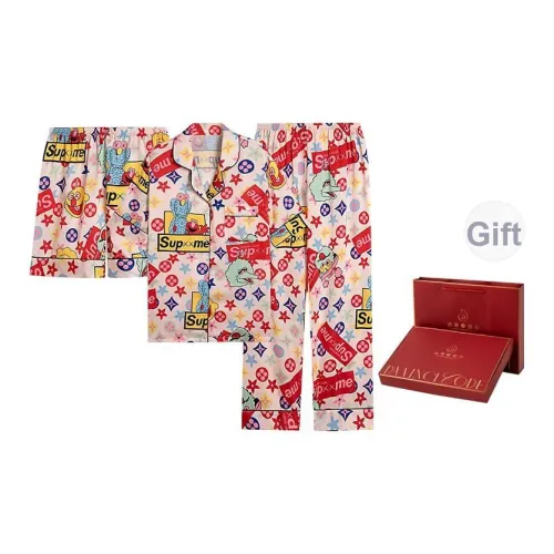 DAFENQIMIMA Розовый Джокер Трехкомпонентный Набор Короткая Рубашка с Рукавами + Шорты + Брюки Женские Пижамные Комплекты