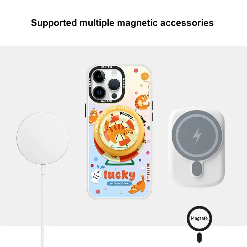 Marsfield Acrylic Material Laser Magnetic Spinny Kitten Phone Cases Compatibility Apple 16/15/14/13 Pro/Pro Max-3