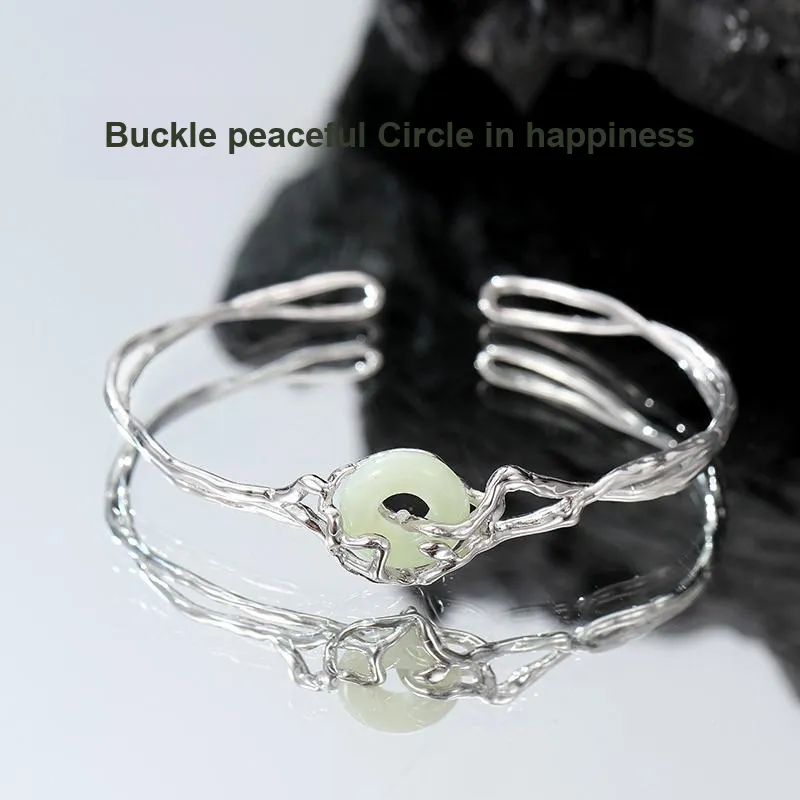Long Fu Hetian Jade Bangles White Jade/Pale Greenish White Jade Women's-5