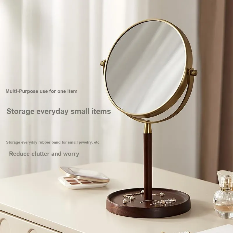 Initial Intention Vintage Desktop 3x Detail Makeup Mirror  Walnut Wood Vanity Table Mirror-2