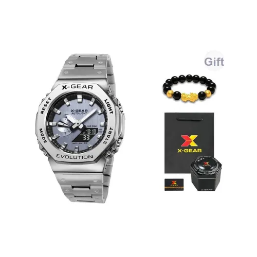 X Шестерня Кварцевый механизм Нержавеющая сталь Ремешок Часы Мужские Часы Черный циферблат