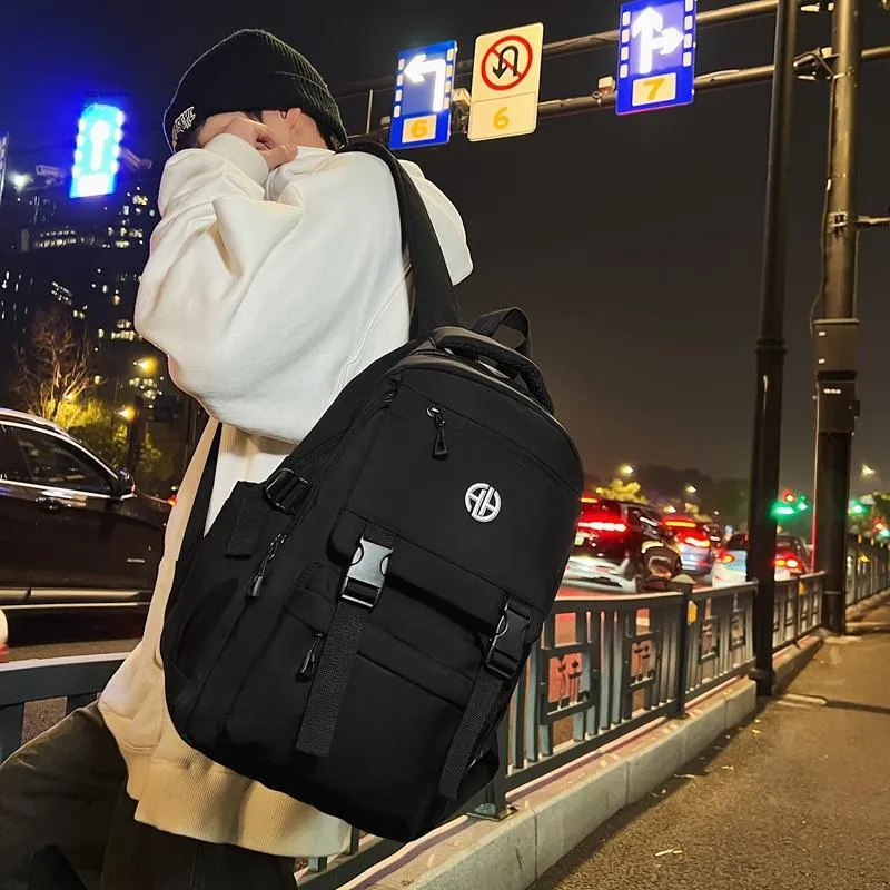 MingLu Nylon Backpack Regular Unisex Black/Gray/Light Khaki-2