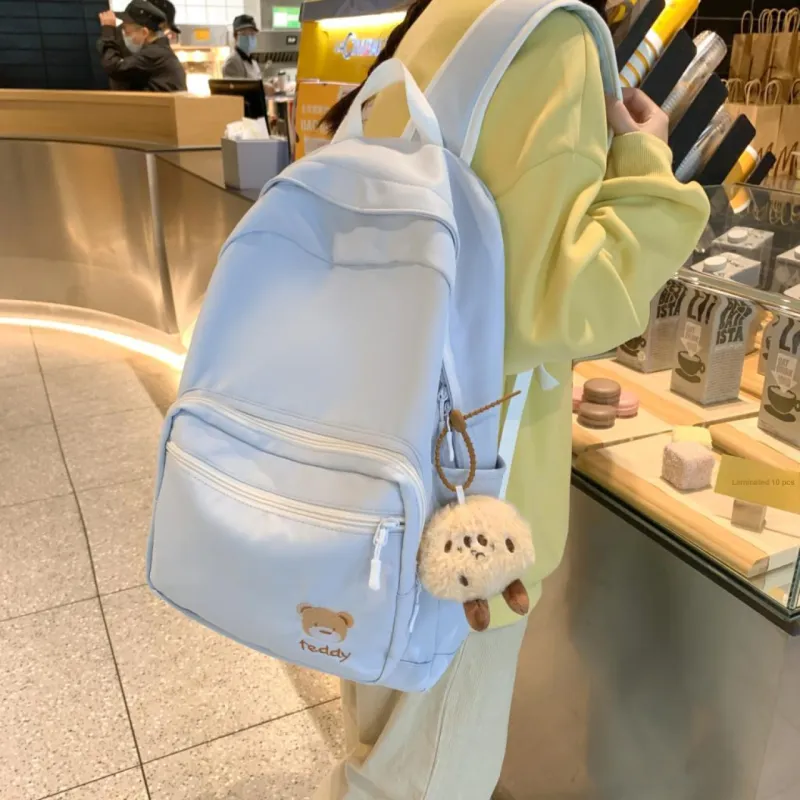 BUBM Nylon Backpack Regular Unisex Light Blue/Light Green/Yellow/Ecru/Pink/Black-10