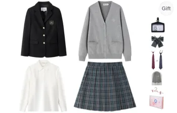 Tokyo Season Uniforms Women's Black Suit+Misty Blue, Comes With Light Gray Cardigan+Shirt+Dust Bag+Small Accessories