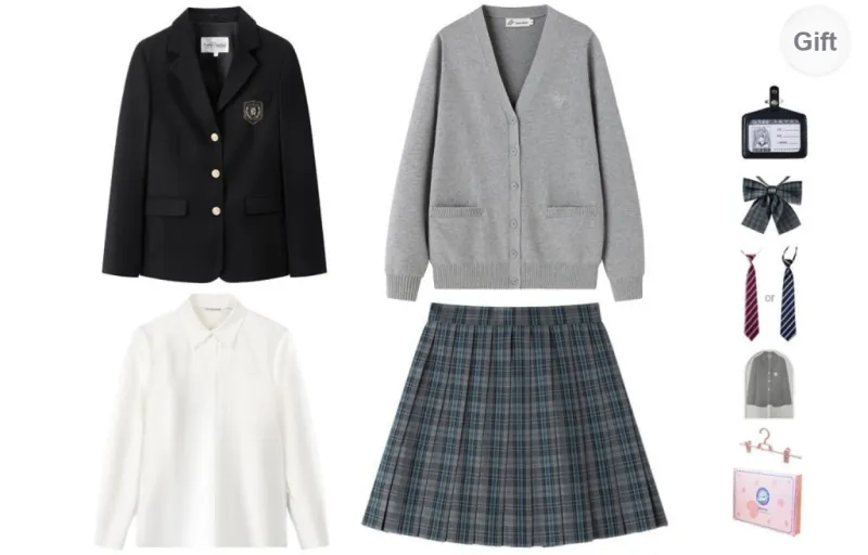 Tokyo Season Uniforms Women's Black Suit+Misty Blue, Comes With Light Gray Cardigan+Shirt+Dust Bag+Small Accessories-0