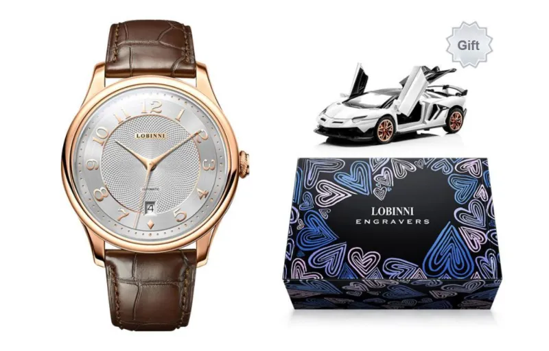 LOBINNI L Men's Watches Automatic Mechanical Movement Cowhide Strap Watch Men's Watches White Dial-10