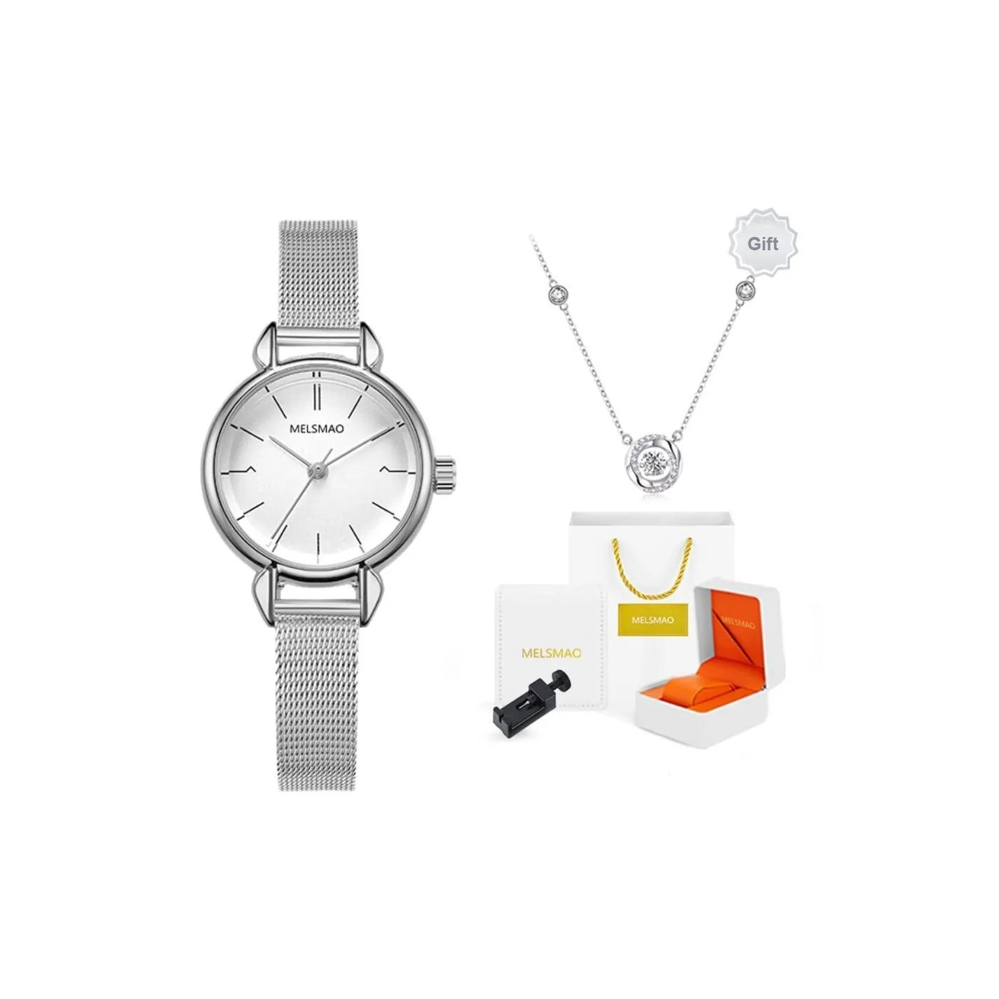 MELSMAO Изящный SENSE OF Роскошь Кварцевый механизм Сплав Ремень Часы Женские часы Белый циферблат