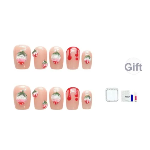 JINGCHANXUE Крем Клубничный Handcrafted False Nail Короткий LADDER Элегантность Телесный Милый 12mm