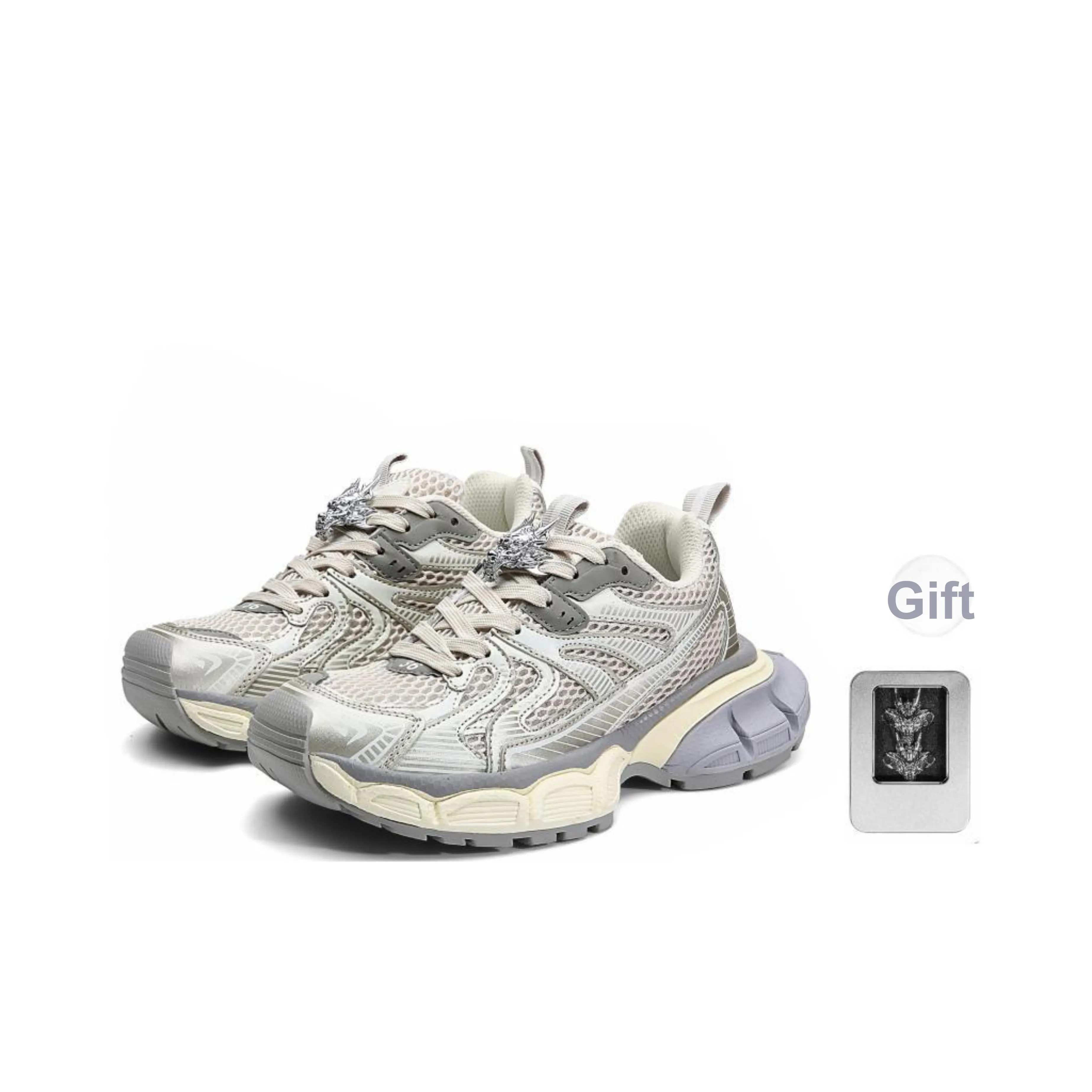 FINEPLAN Anti Slip And Wear Resistant Height Increasing Low Top Chunky Sneakers Unisex Light Gray