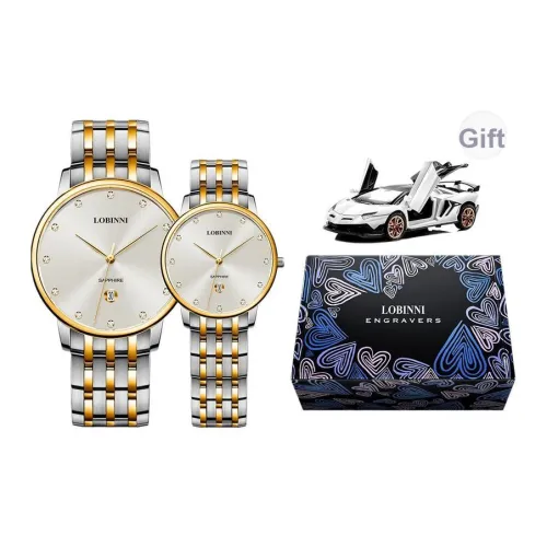 LOBINNI L Extra Thin Couple Watch Кварцевый механизм Нержавеющая сталь Ремешок Часы Унисекс Белый циферблат