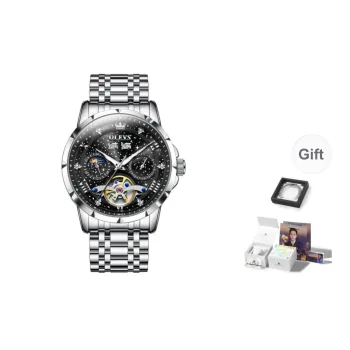 OLEVS Automatic Mechanical Movement Stainless Steel Watchband Watch Men's Watches Black Dial