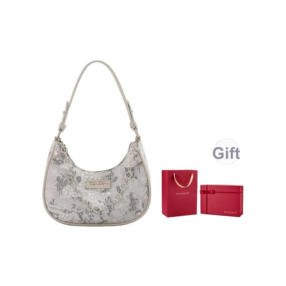 PESASRIE Cow Leather Shoulder Bag, Crescent Bag, Crossbody Bag, Shoulder Bag Regular Women's Gray/Pink